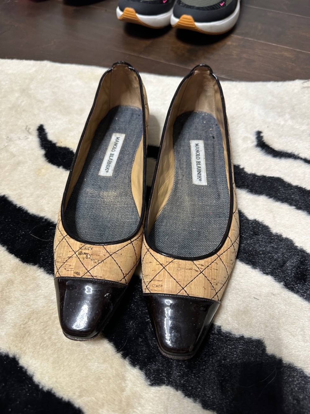 Manolo Blahnik Cork Quilted Flats with Black Patent Cap Toe size 40/US 9
